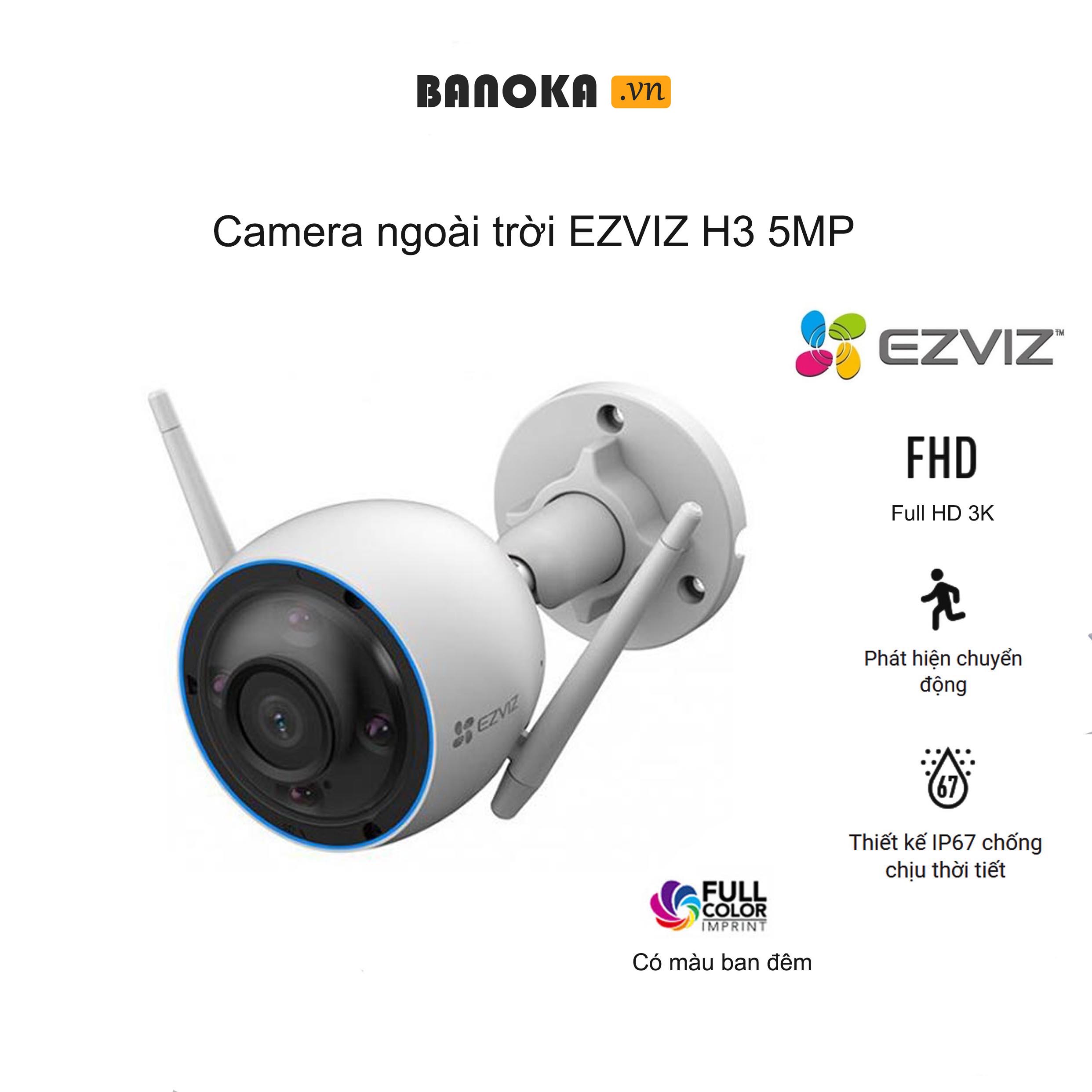 Camera Wifi ngoài trời EZVIZ H3 5MP Có màu bàn đêm, chống nước IP67